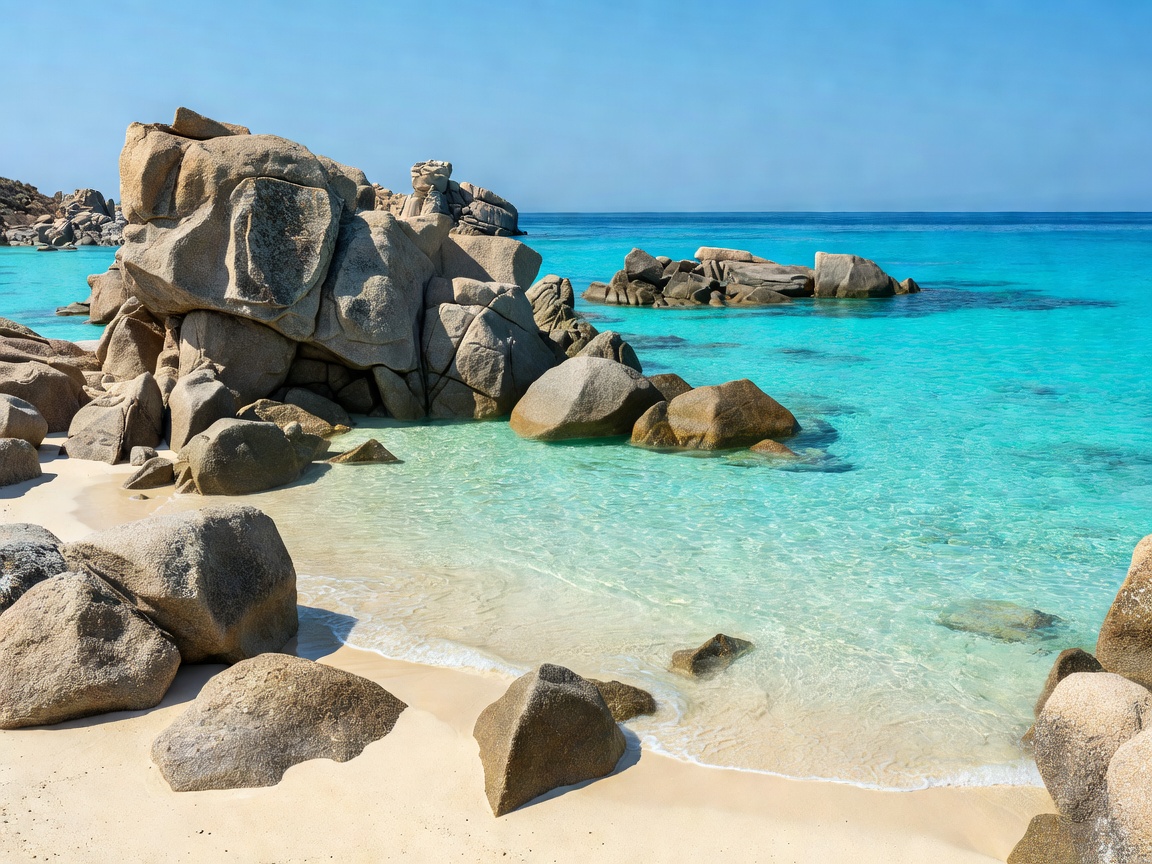 Granite rocks and exotic turquoise water at Seychelles beach in Ikaria