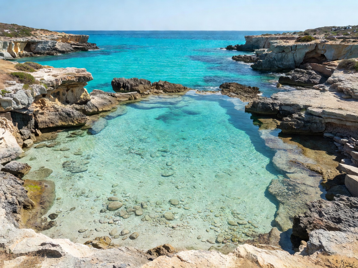 Turquoise sea water and natural rock pool in Koufonisia Small Cyclades